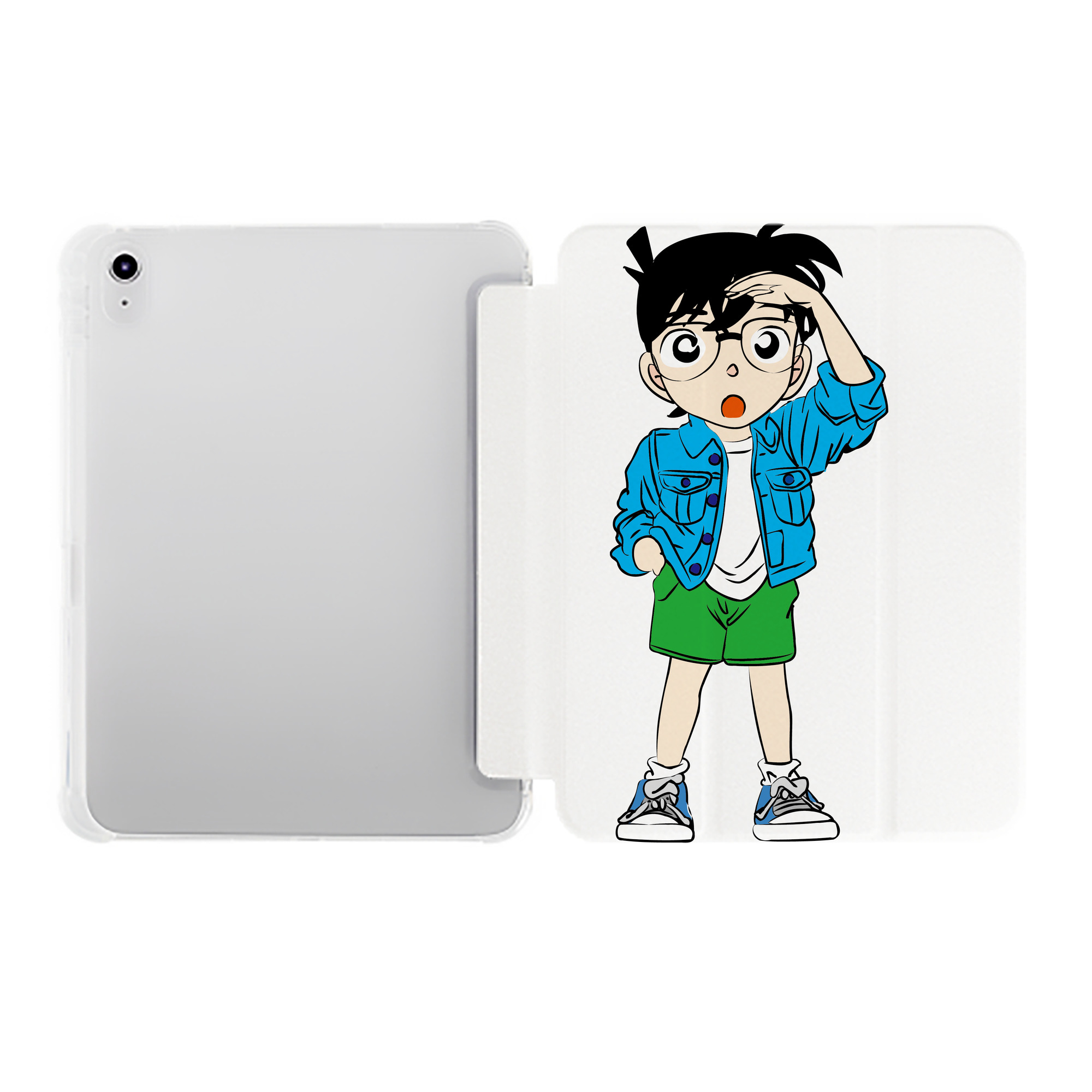 （画像用） 名探偵コナン 江戸川 コナン Detective Conan Conan Edogawa IPad ケース ペン収納付き 三つ折りスタンド PUレザー×シリコン 対応機種9.5/10.5/10.9インチ